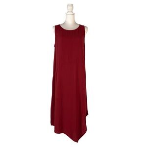 Eileen Fisher 100% Silk Red Dress Sleeveless Crew Neck Relaxed Casual Chic